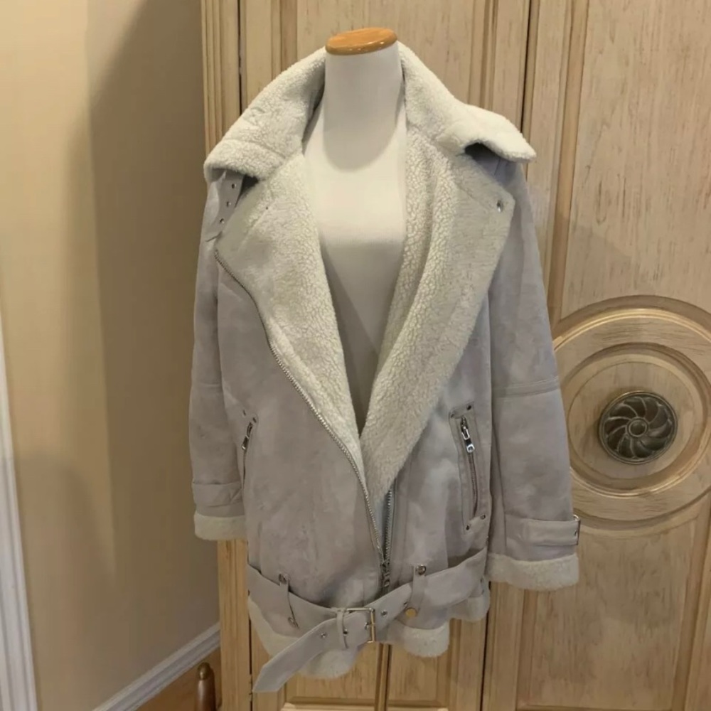 Faux Leather Moto Aviator Jacket Lilac  Medium~NEW